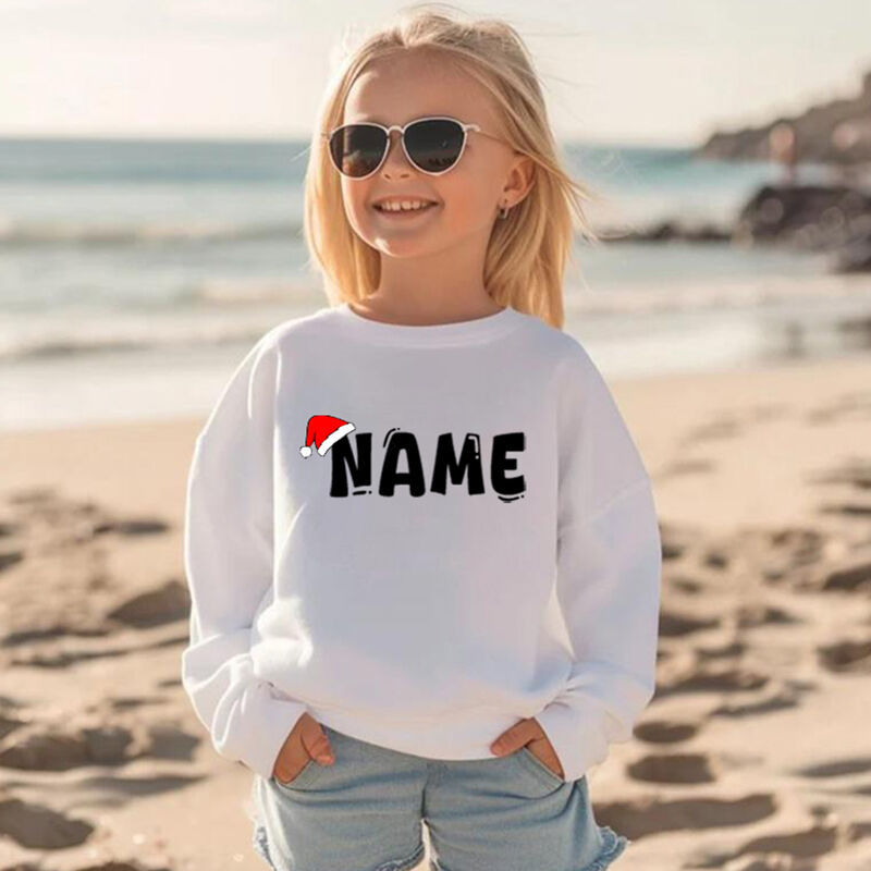 Personalized Children's Sweatshirt Custom Name With Christmas Hat Warm Gift For Children