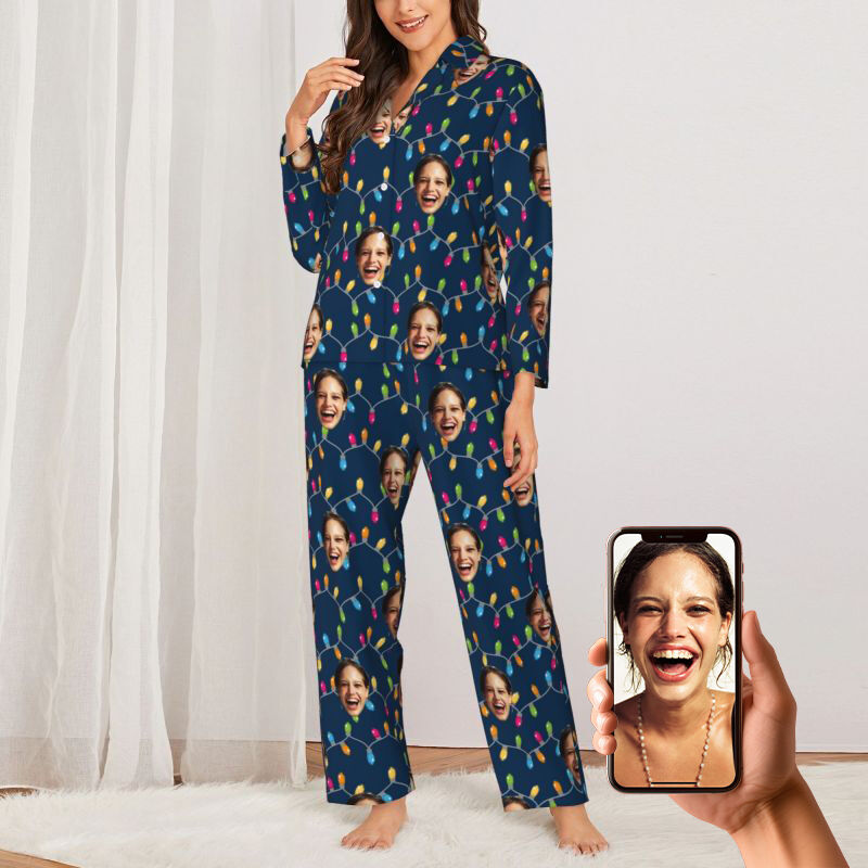 Personalisierte Pyjamas Foto benutzerdefinierte bunte Licht-Muster-Design feiert Weihnachten Geschenk für die Familie