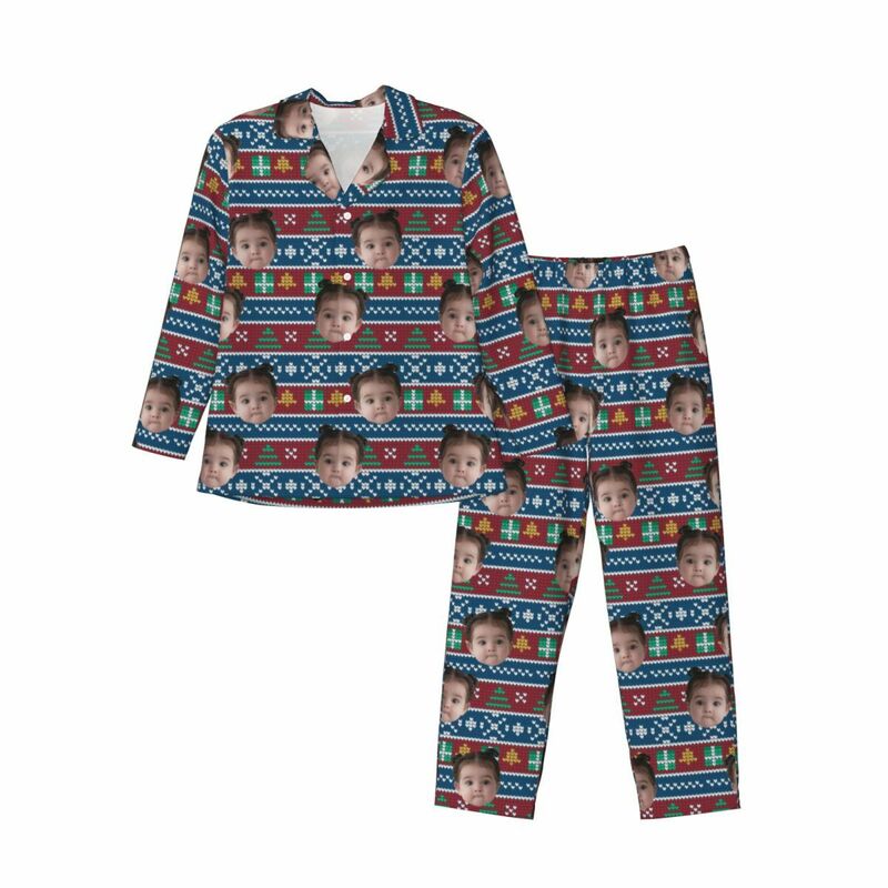 Personalized Pajamas Custom Photo Classic Christmas Elements Pattern Design Attractive Gift for Family