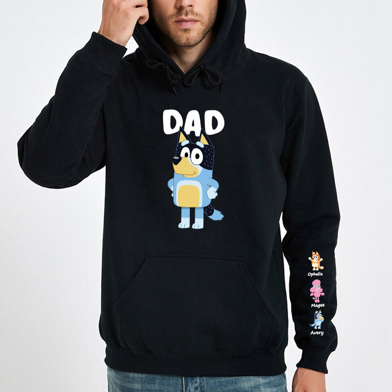 Personalized Hoodie Bluey Dad with Custom Cute Cartoon Pattern Design Perfect Father's Day Gift