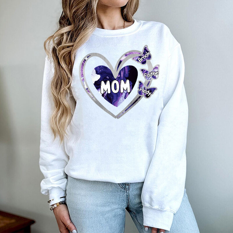 Personalized Sweatshirt Custom Colorful Glitter Heart Butterfly Kids Design Exquisite Mother's Day Gift