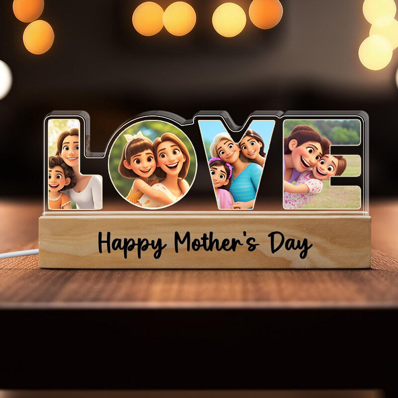 Personalisierte Cartoon-Stil Liebe Foto Licht Geschenk für Muttertag