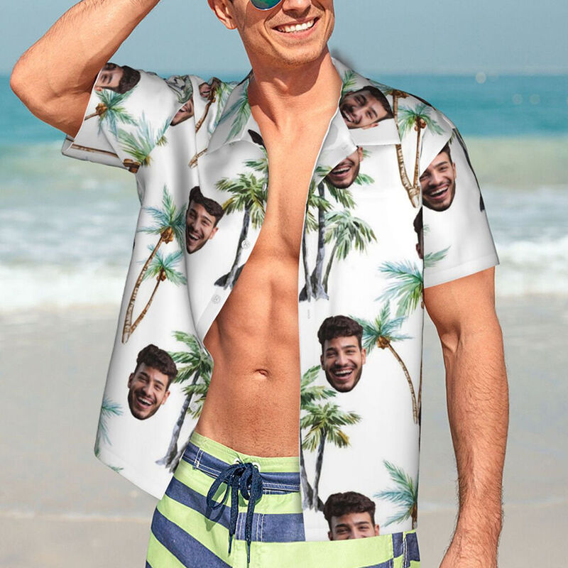 Custom Photo Shirt Hawaiian Short Sleeve Tropical Trees Top Gift for Men