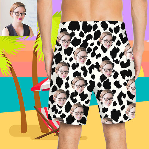 Custom Face Leopard Men's Beach Shorts