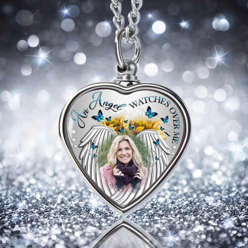 An Angel Watches Over Me Custom Picture Urn Necklace