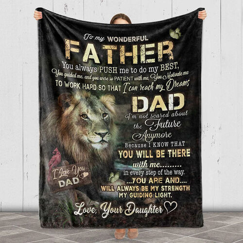 Personalized Flannel Letter Blanket Lion Cardinal Pattern Blanket Gift from Daughter for Dad