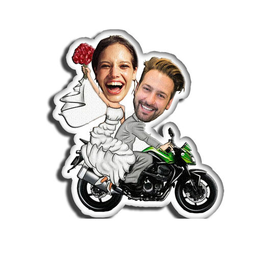 Custom Face Pillow Newlyweds Riding Motorcycle 3D Portrait Personalized Photo Pillow Funny Gifts
