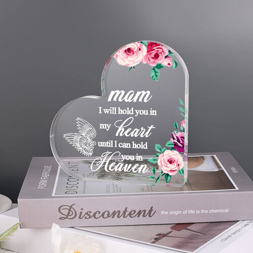 Geschenk für Mama "Ich werde dich in meinem Herzen halten, bis ich dich im Himmel halten kann" Herzförmige Acrylplakette