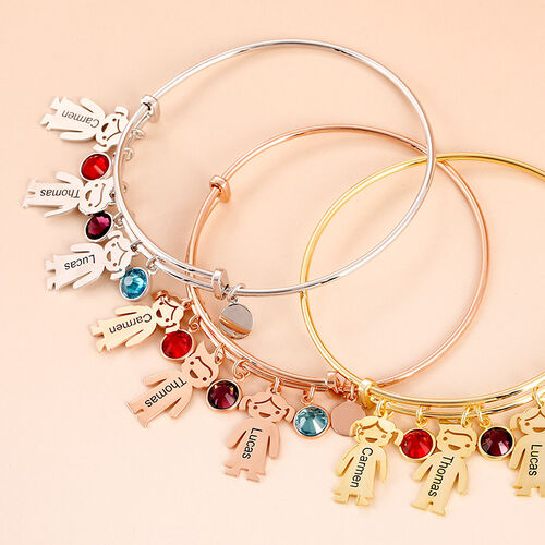 "The Best Memories" Birthstones Bangle Bracelet with Kids Charms