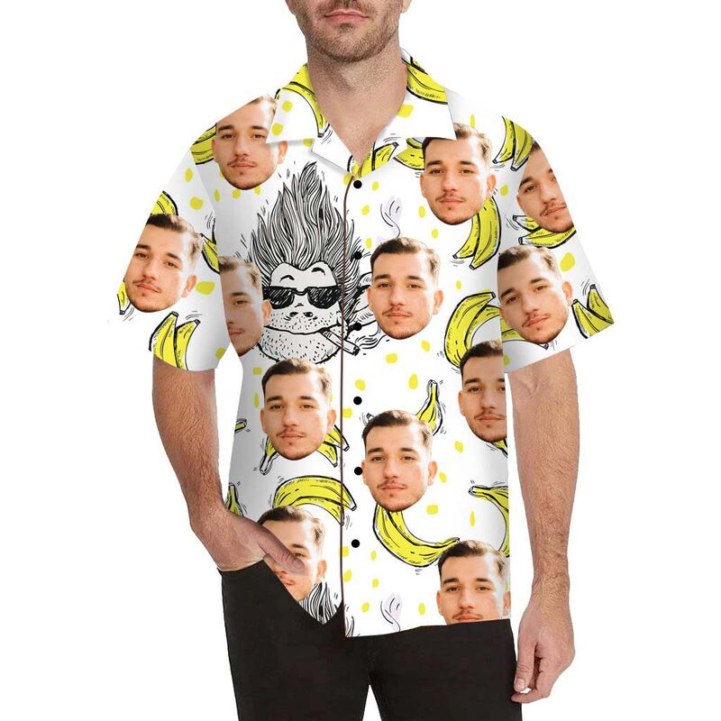 Custom Face Monkey and Banana Men's All Over Print Hawaiian Shirt