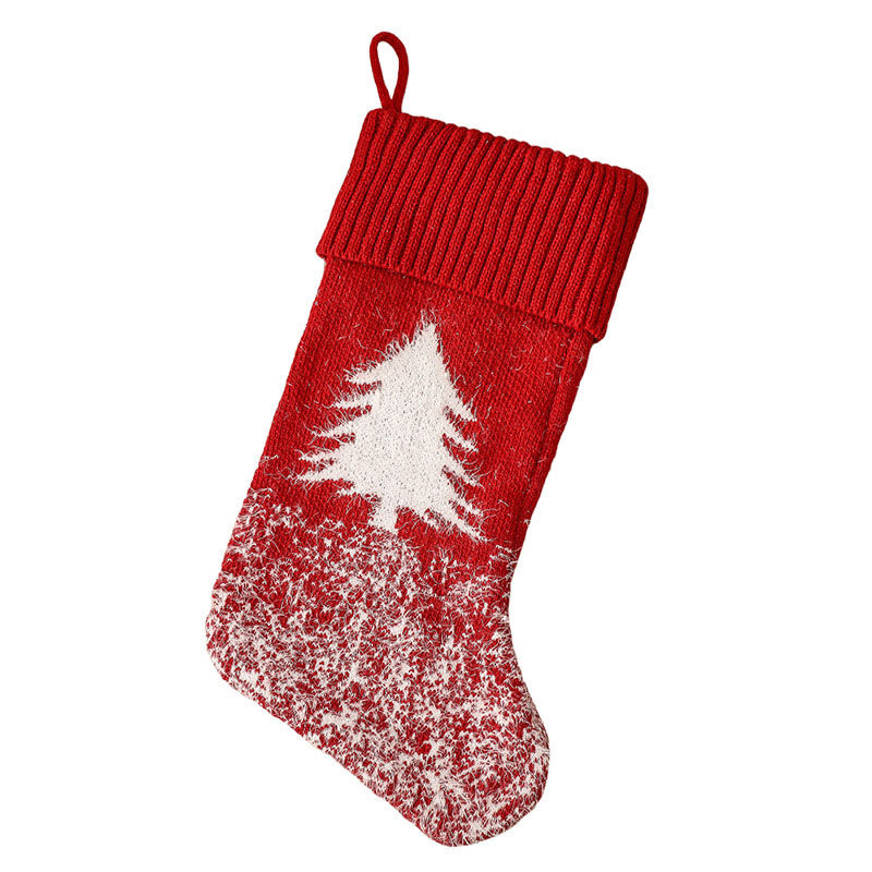 Calcetín navideño chimenea personalizado de nombre color rojo estampado de árbol de navidad