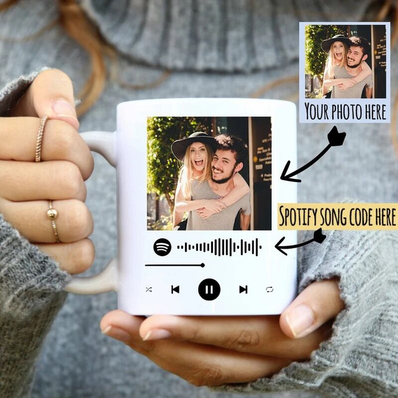 Taza personalizada con foto de pareja y código de spotify regalo de amor