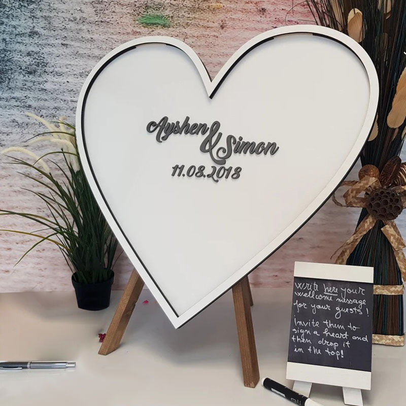 Personalized Simple Heart Shaped Wooden Acrylic Custom Name Guest Book