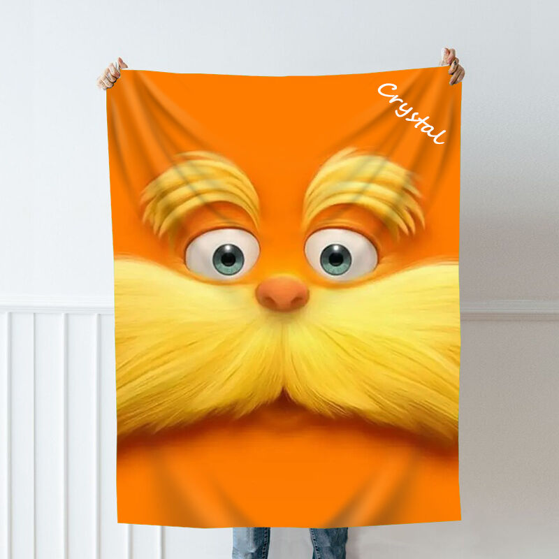 Personalized Name Blanket with Orange Cute Cartoon Pattern Interesting Present for Kids