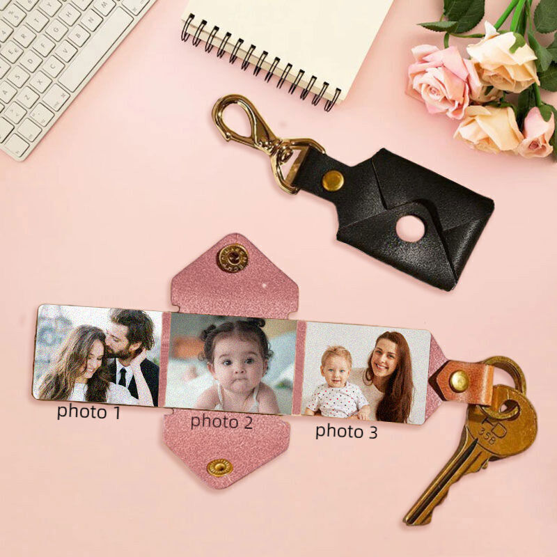 Porte-clés en cuir personnalisé pour petite amie avec plusieurs photos