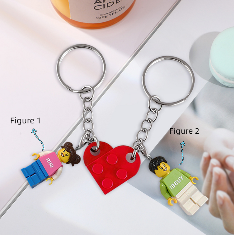 Porte-clés figurine personnalisé avec des blocs de construction en forme de coeur brique personnalisé pour un cadeau original