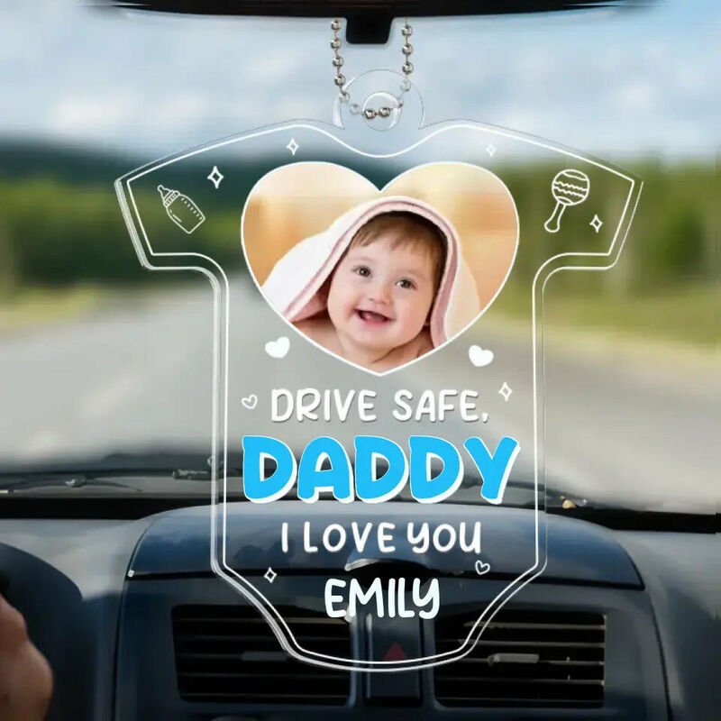 Personalisierter Auto Rückspiegel Anhänger mit individuellem Kinderfoto Vatertagsgeschenk