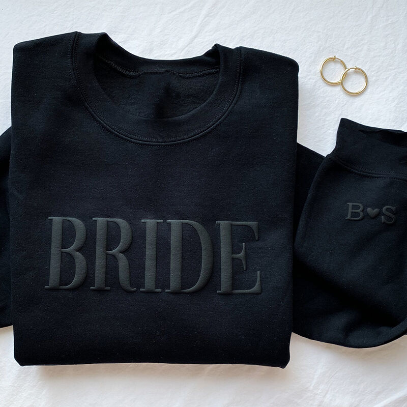 Personalized Sweatshirt Puff Print Bride with Custom Letters Design Perfect Gift for Couple