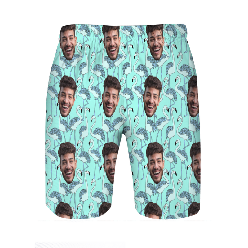 Personalized Picture Men's Beach Shorts Unique Flamingo Pattern Funny Gift for Brother