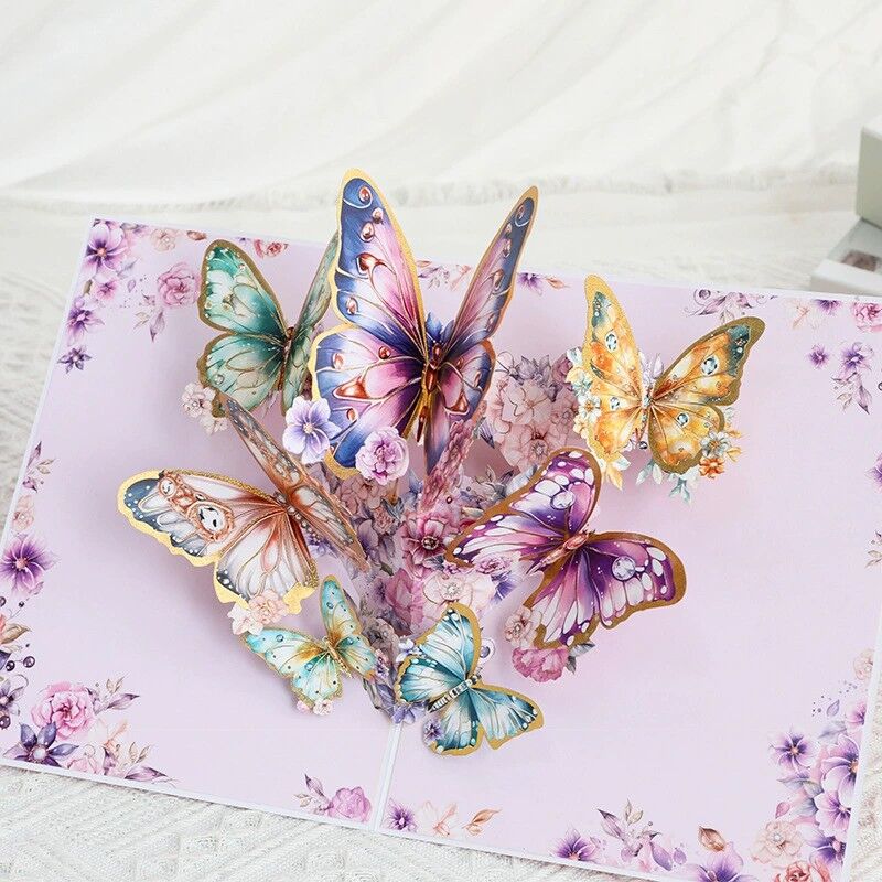 3D Pop Up Card Flying Butterflies Flowers Design Exquisite Mother's Day Gift