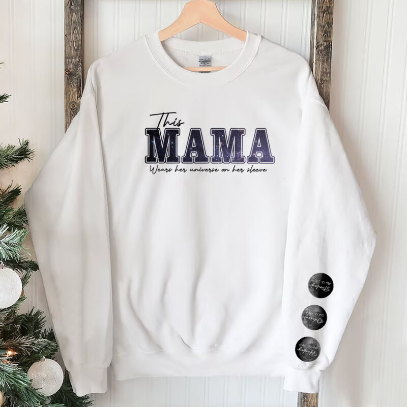 Personalized Sweatshirt This Mama Wears Her Universe On Her Sleeve Moon Phase Design Creative Mother's Day Gift