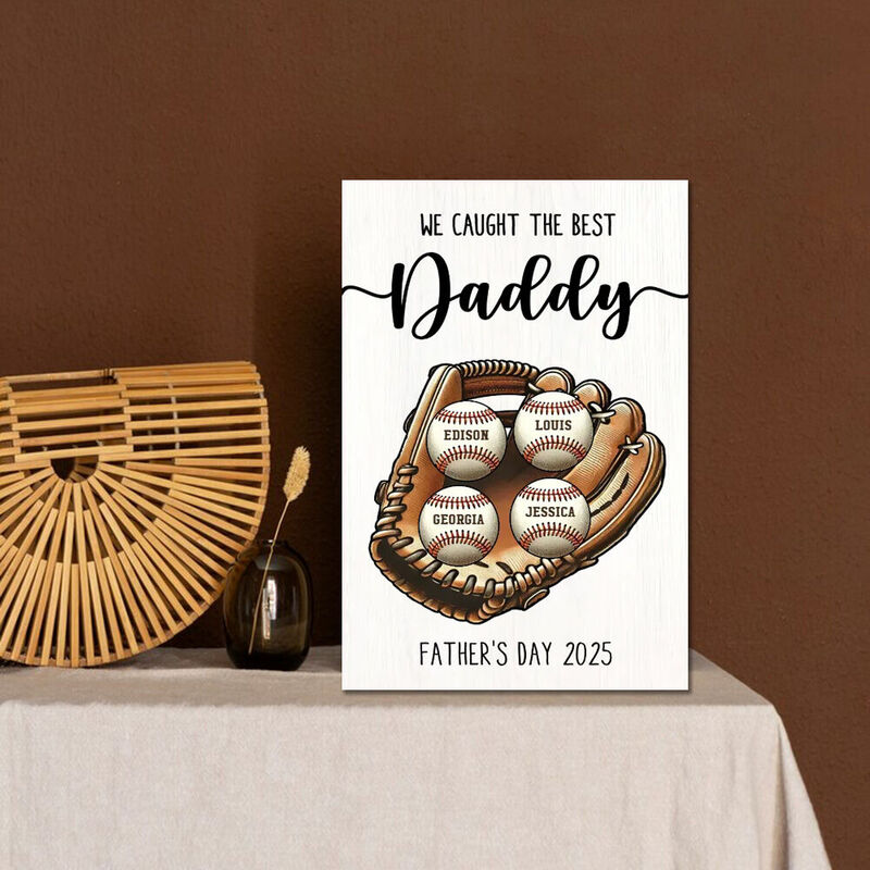 Personalized Name Canvas Wall Art with Baseball Pattern Cool Gift for Dear Dad