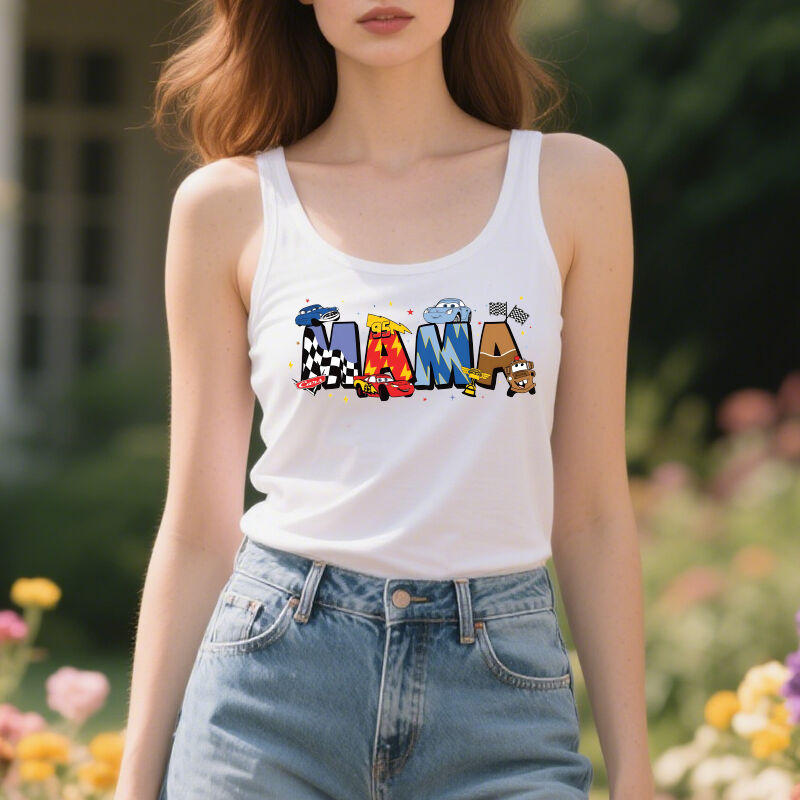 Personalized Tank Top Cars Papa and Mama Cartoon Style Design Creative Gift for Parents