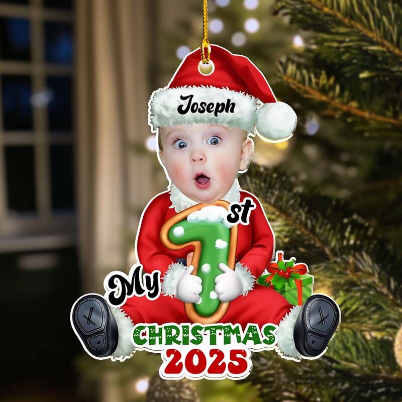 Personalisierte Weihnachtsbaumkugeln mit individuellen Babyfotos als erstes Weihnachtsgeschenk