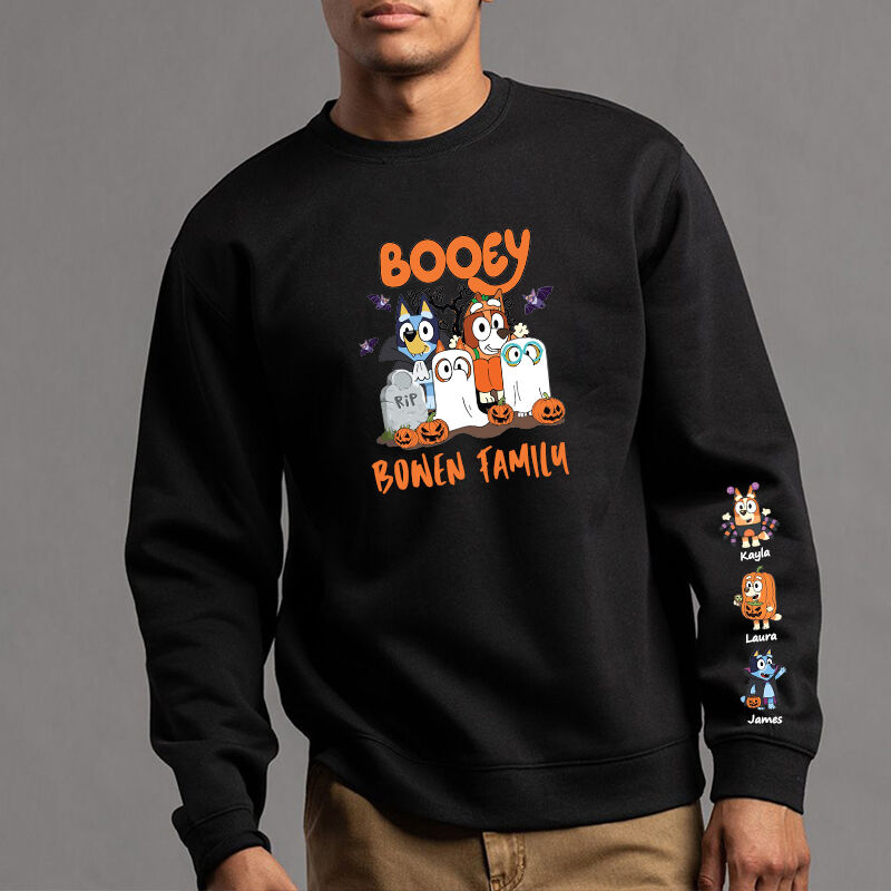 Felpa personalizzata Booey con motivo cartone animato Bluey regalo di Halloween per la famiglia