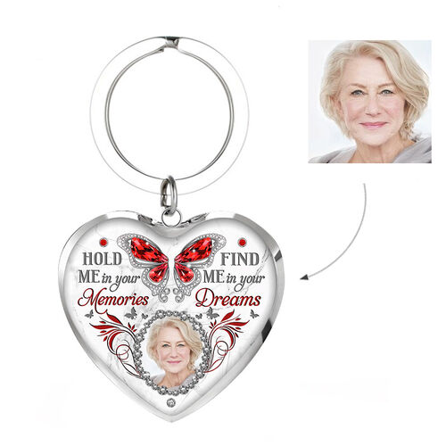 "Hold Me In Your Memories" Personalized Memorial Photo Keychain