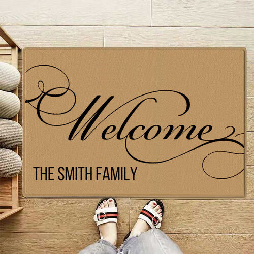 Custom Engraving Name Door Mats with Welcome Pattern
