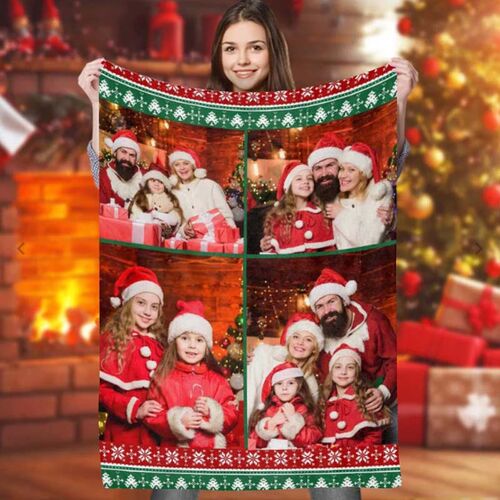 Personalized Christmas Blanket with 4 Pictures Gift for Lovely Family