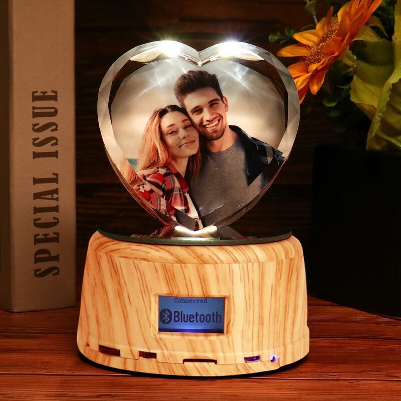 Personalized Photo Heart Diamond Crystal  Lamp Bluetooth Speaker - Full Color