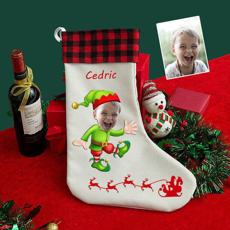 Personalized Custom Face Christmas Stocking Cheerful Kids Cartoon Image Christmas Gift Bag