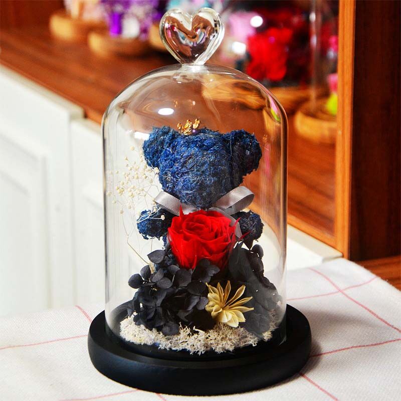 Immortal Rose Bear Glass Cover Rose Flower Valentine's Day Gift