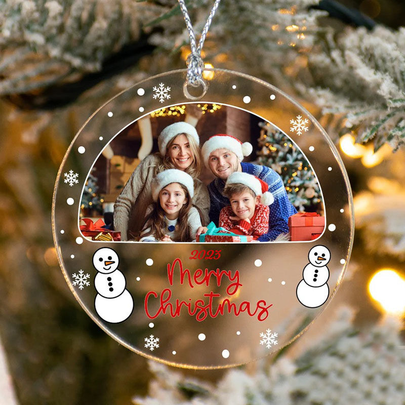 Adorno navideño personalizado con foto de familia con muñeco de nieve decoración para navidad