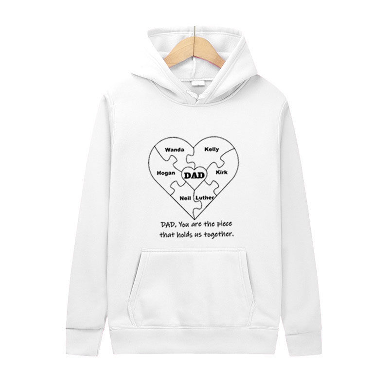 Personalized Hoodie with Custom Heart Shaped Name Puzzles Gift for Daddy