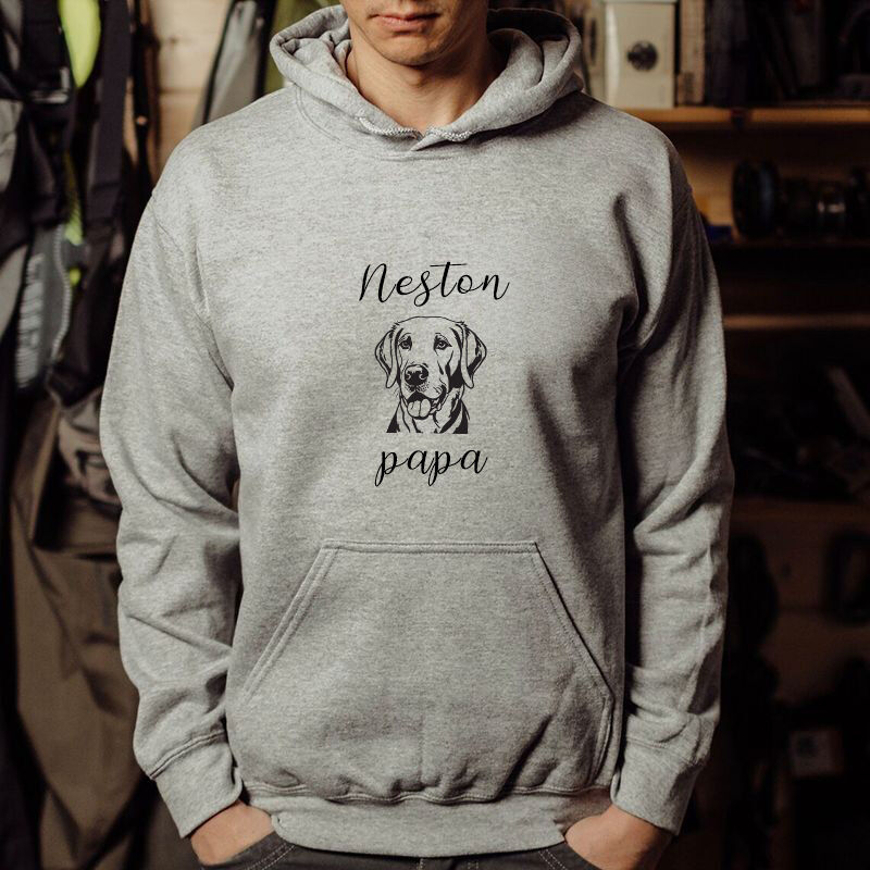 Personalized Hoodie with Custom Pet Portrait Sketch and Name Great Gift for Pet Loving Dad