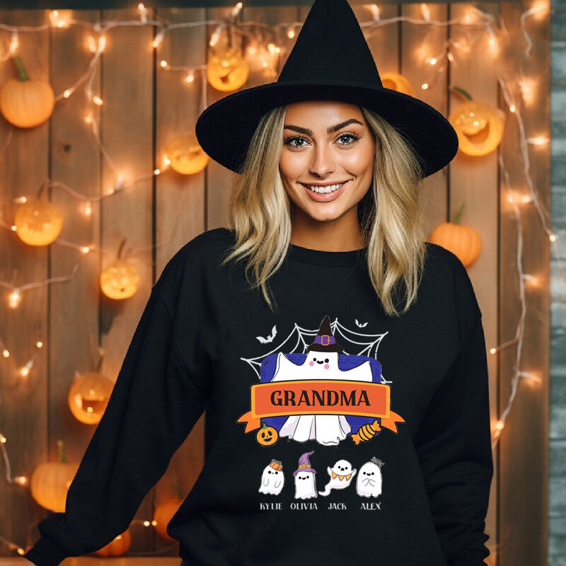 Personalized Name Sweatshirt with Cute Ghost Pattern Best Gift for Women