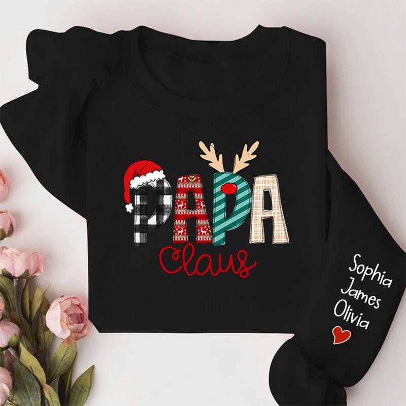 Personalized Sweatshirt Papa Claus Design with Custom Names Christmas Gift for Dad