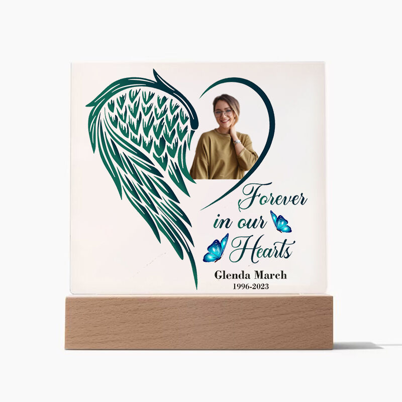 Personalized Acrylic Photo Plaque Forever In Our Hearts Angel Wing Design Memorial Gift for Family