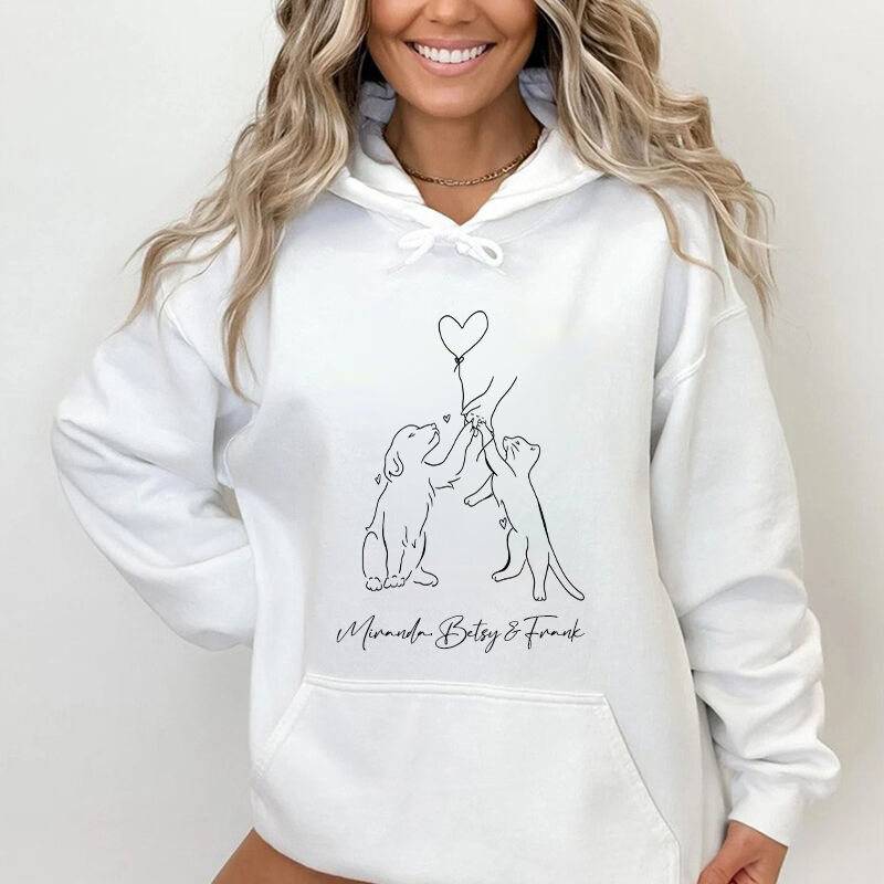 Personalized Hoodie Hold Your Puppy and Kitten's Paws Pattern Great Gift for Pet Lovers