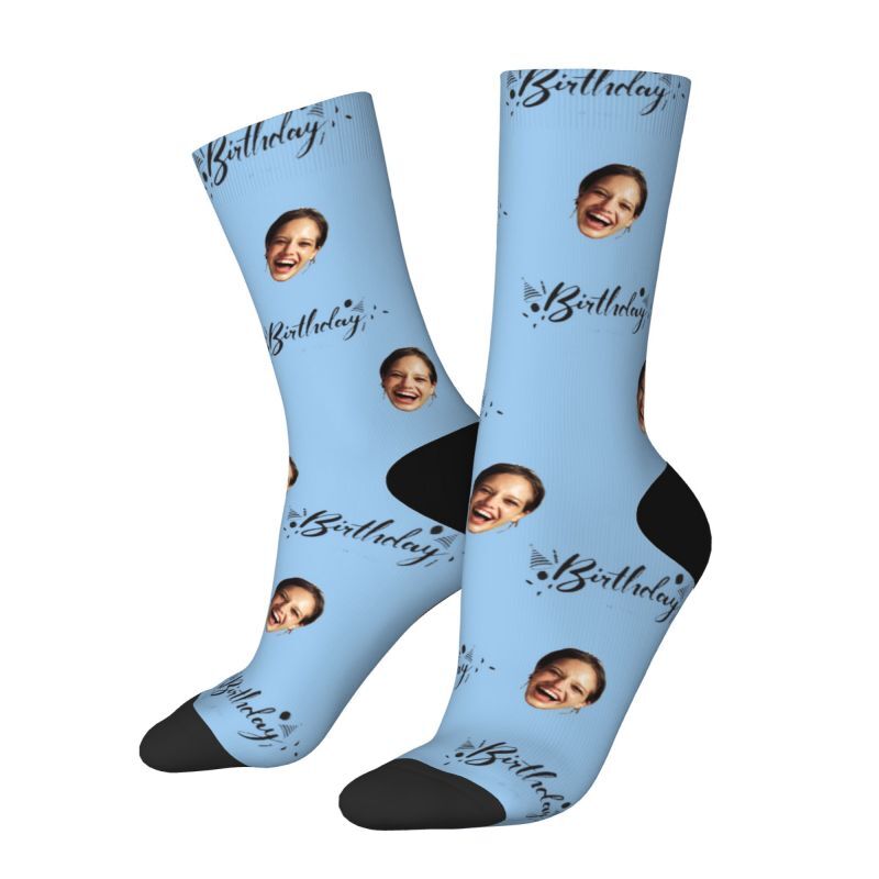 Personalized Face Socks Printed with "Happy Birthday"