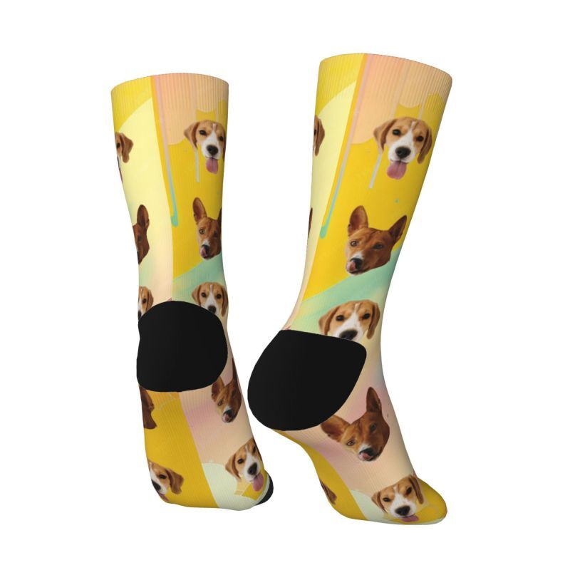 Gepersonaliseerde tie dye sokken regenboog bedrukt met 2 huisdierenfoto's