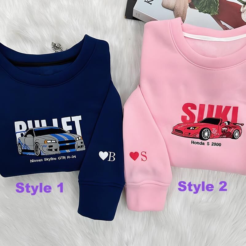 Personalized Sweatshirt Embroidery Fast And Furious Custom Cool Car Design Gift for Couple