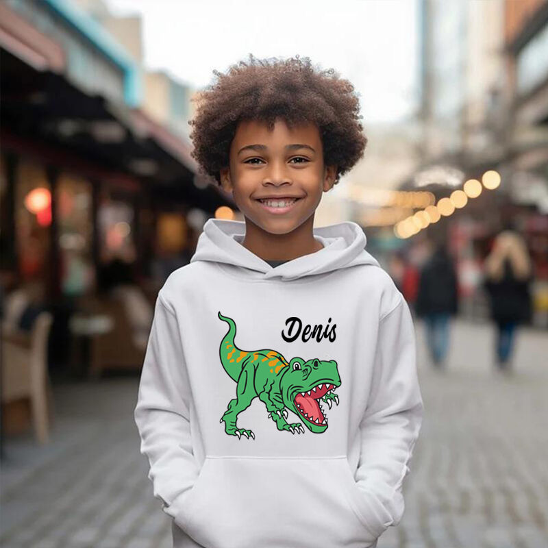 Personalized Kids Hoodie With Custom Name Band And Cool Dinosaur Pattern Gift For Boys