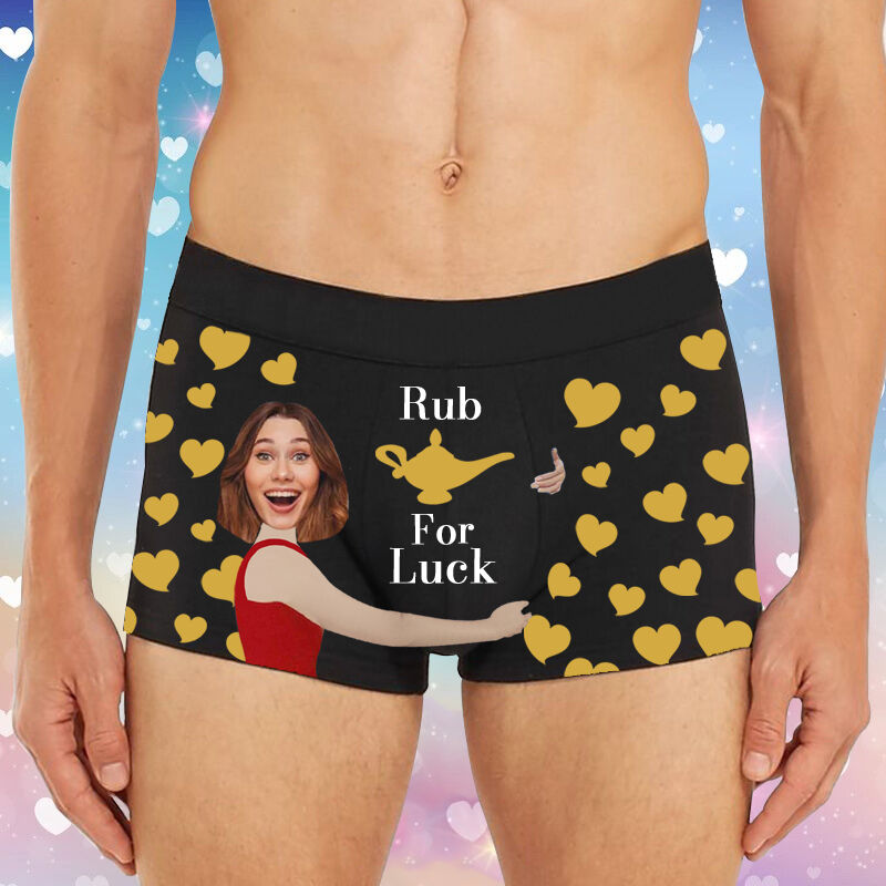 Personalisierte Bild Herren Unterwäsche Boxershorts Lustiges Geschenk für Freund "Rub für Glück"