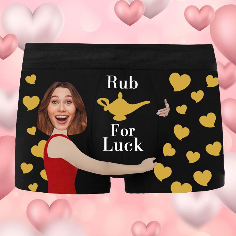 Personalisierte Bild Herren Unterwäsche Boxershorts Lustiges Geschenk für Freund "Rub für Glück"