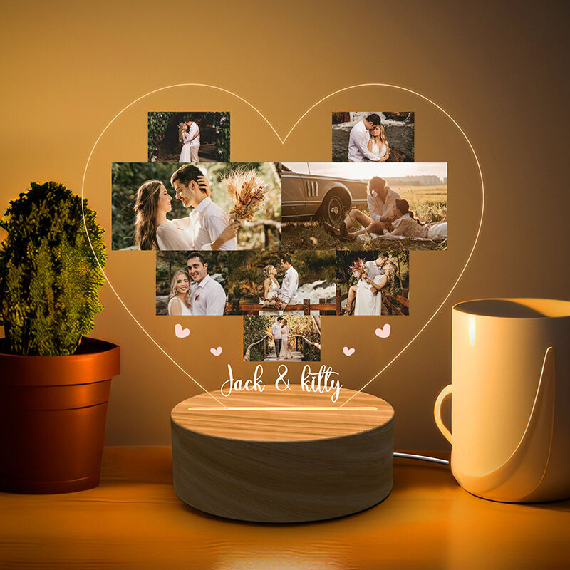 Personalized Picture Night Light Heart Shaped Pattern Romantic Gift for Valentine's Day