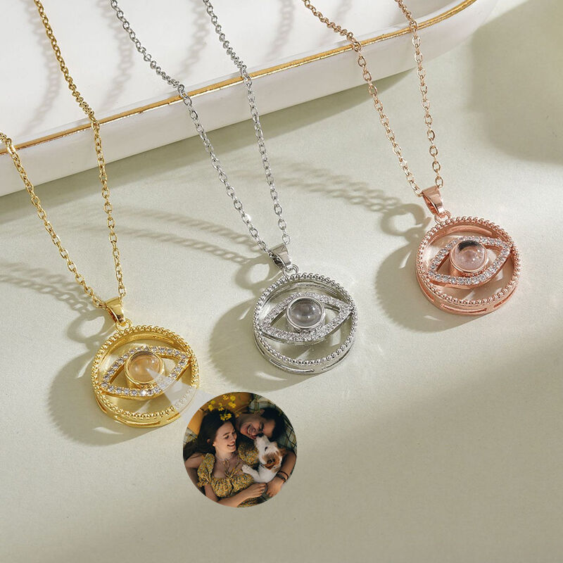 Personalized Round Evil Eye Projection Picture Necklace Beautiful Gift for Her